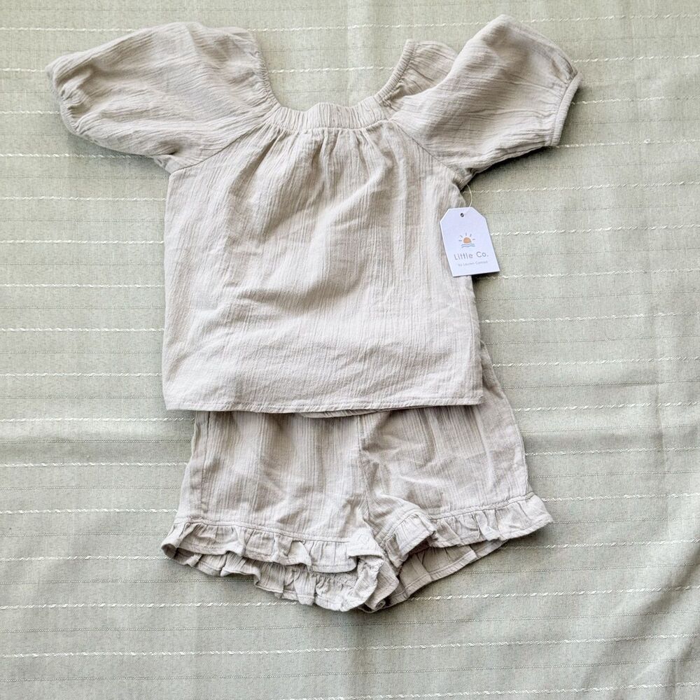NWT Little Co Gray Shorts And Shirt Matching Set Girls Size 4T